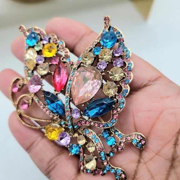 Colorful Butterfly Brooch with Gemstones - Picture 4 of 5
